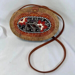 Rattan Basket Purse Handbag Crossbody Boho